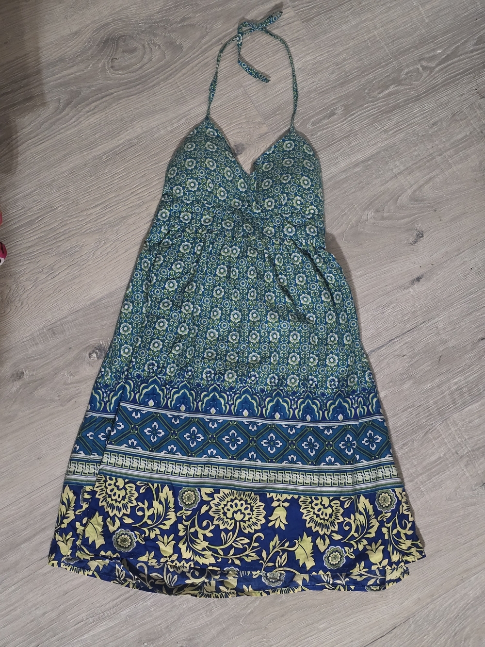 No Boundaries Teal and Navy Halter Midi Dress